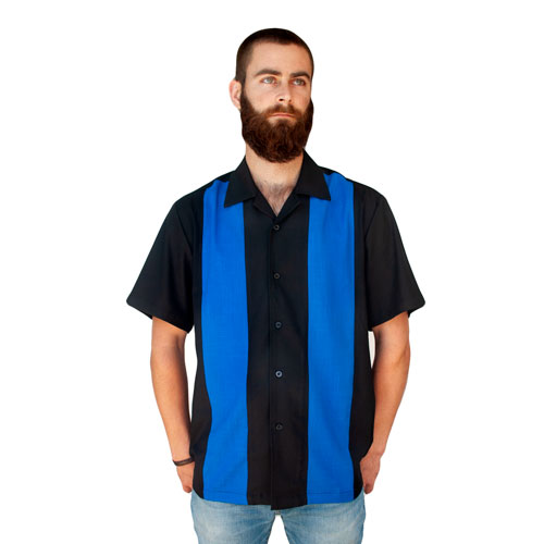 Double Panel Bowling Shirt - Black/Blue