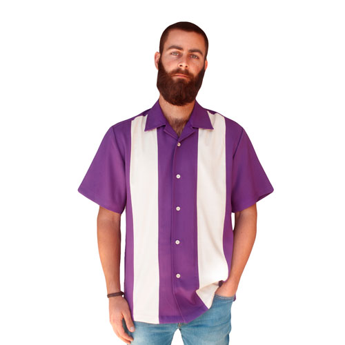 Double Panel Bowling Shirt - Purple/Cream