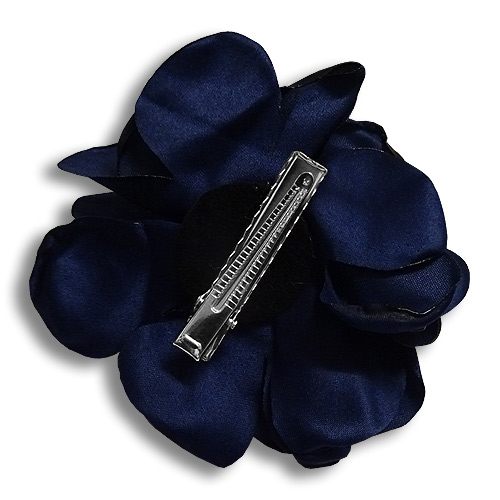 Navy rose silk flower hair clip