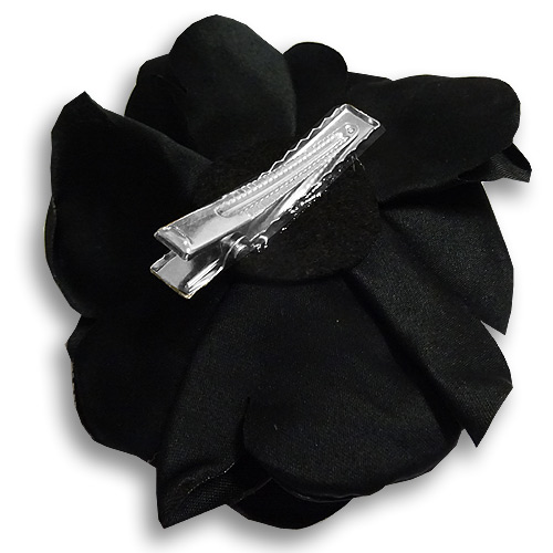 Black rose silk flower hair clip - Click Image to Close