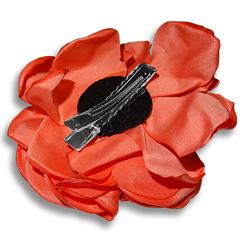 Coral rose silk flower hair clip - Click Image to Close