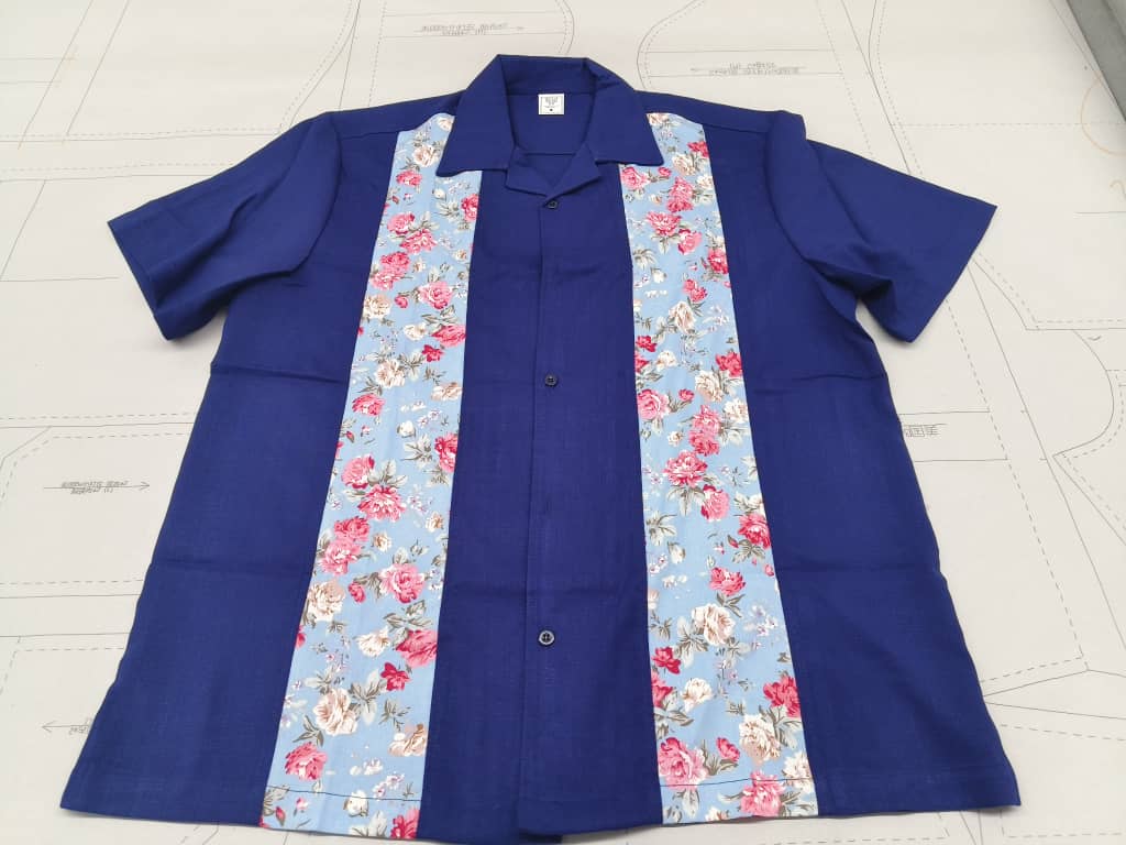 Double Panel Bowling Shirt - Blue Vintage Floral