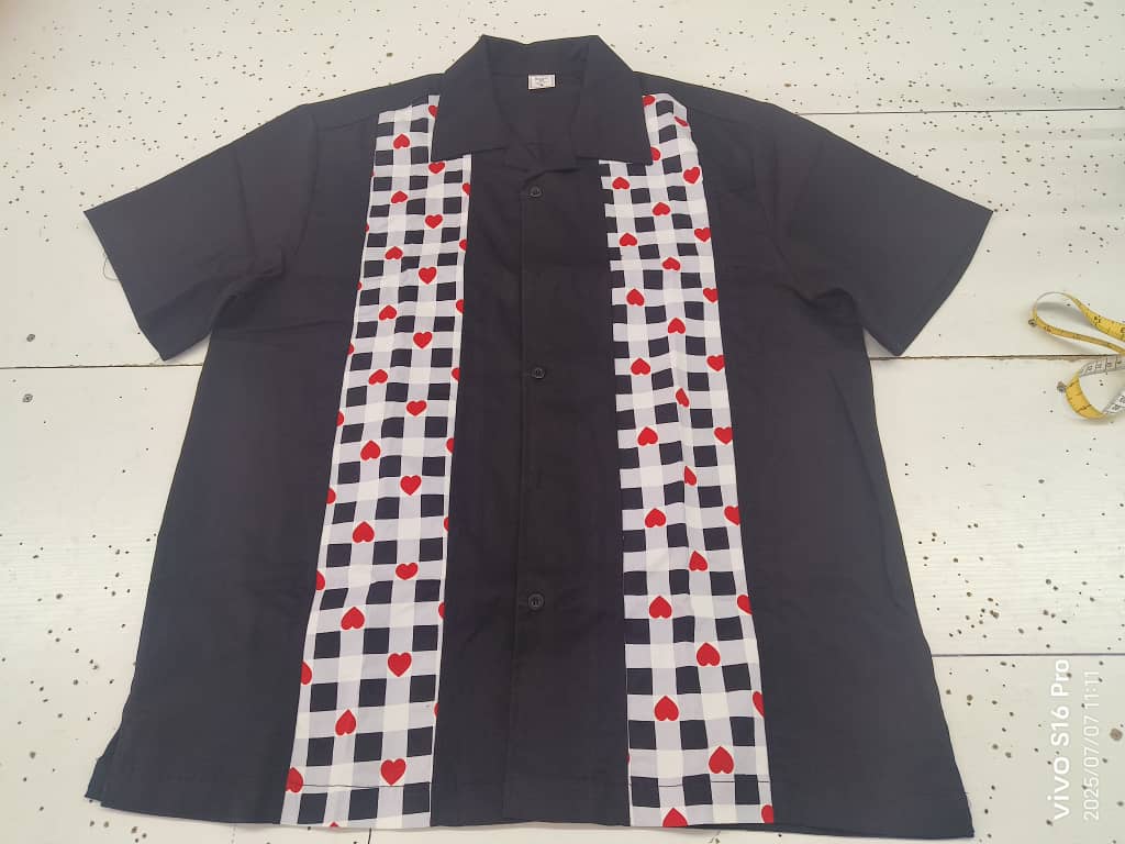 Double Panel Bowling Shirt - Gingham Heart
