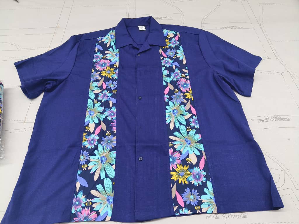 Double Panel Bowling Shirt - Navy Floral