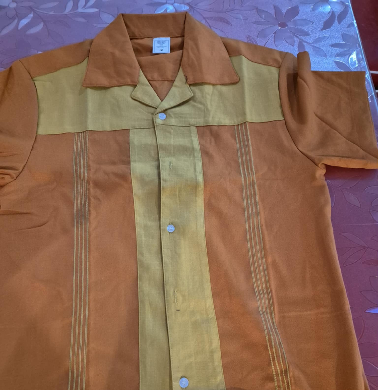 T Panel Vintage Bowling Shirt - Ochre/Mustard