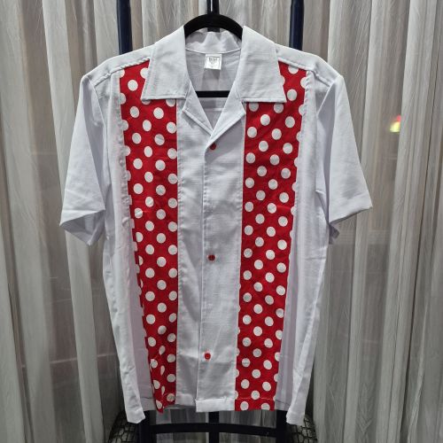 Double Panel Bowling Shirt – Red and White Polka Dot