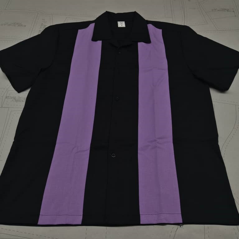 Double Panel Bowling Shirt - Black/Purple