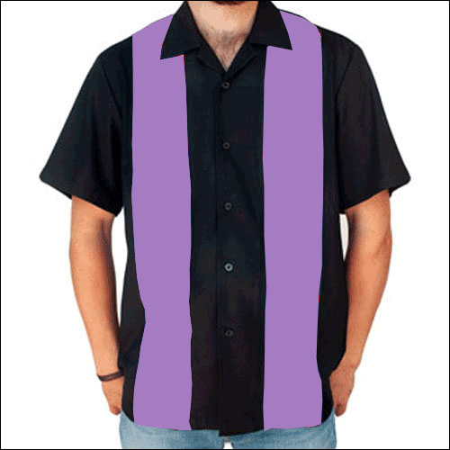 Double Panel Bowling Shirt - Black/Purple