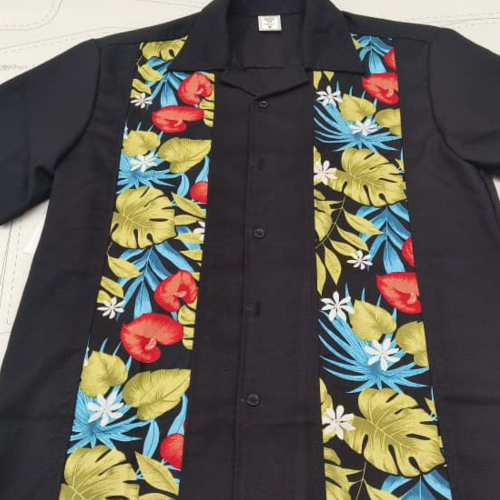 Double Panel Bowling Shirt - Tropical Red Flower