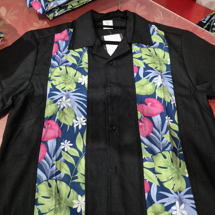 Double Panel Bowling Shirt - Tropical Pink Flower