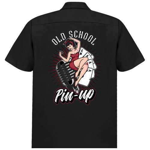 Old School Pinup Workshirt - Black - Click Image to Close