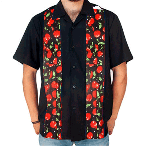 Double Panel Bowling Shirt - Cherry - Click Image to Close