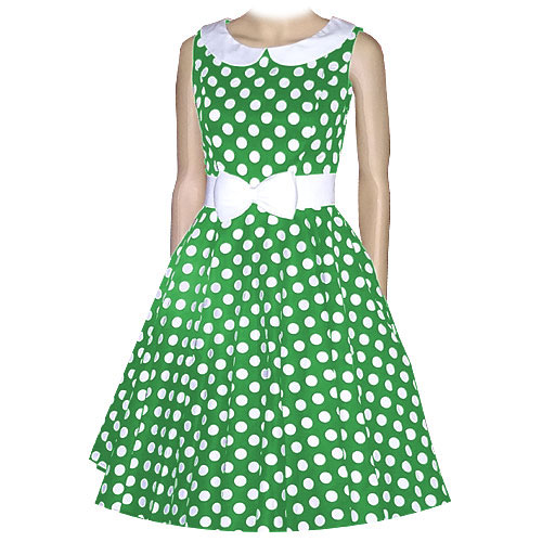 Emily Dress - Green White Polka Dot - Click Image to Close