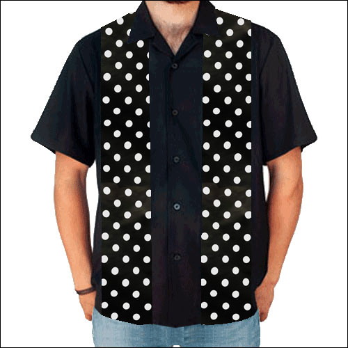 Double Panel Bowling Shirt – Black and White Polka Dot