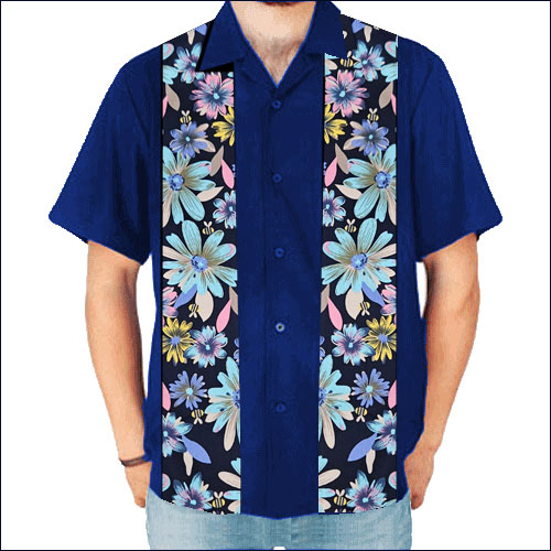Double Panel Bowling Shirt - Navy Floral