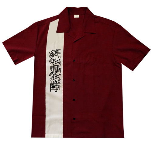 Music Note Bowling Shirt - Wine